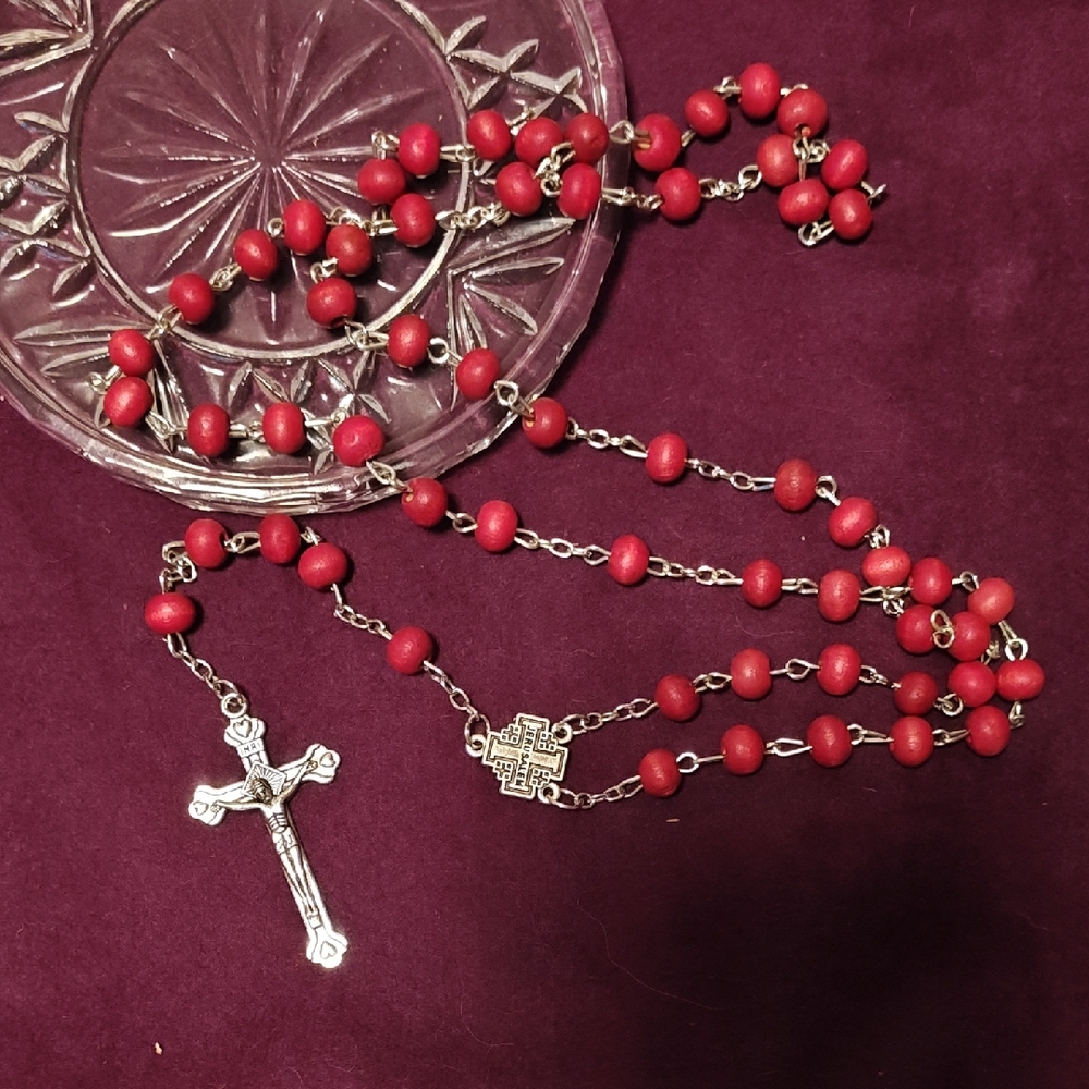 Rosary Beads - Red & Silver